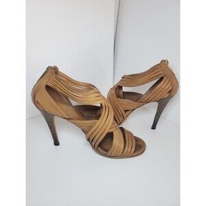 Tory Burch Liv Caged Strappy High Heel Shoe Gladiator Zip Back Sz 8.5